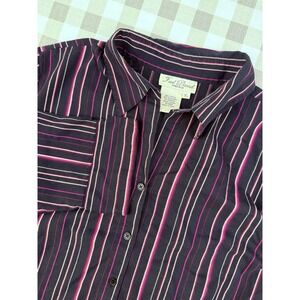 Black Pink Striped Blouse XL Fred David Stretch Career Top
